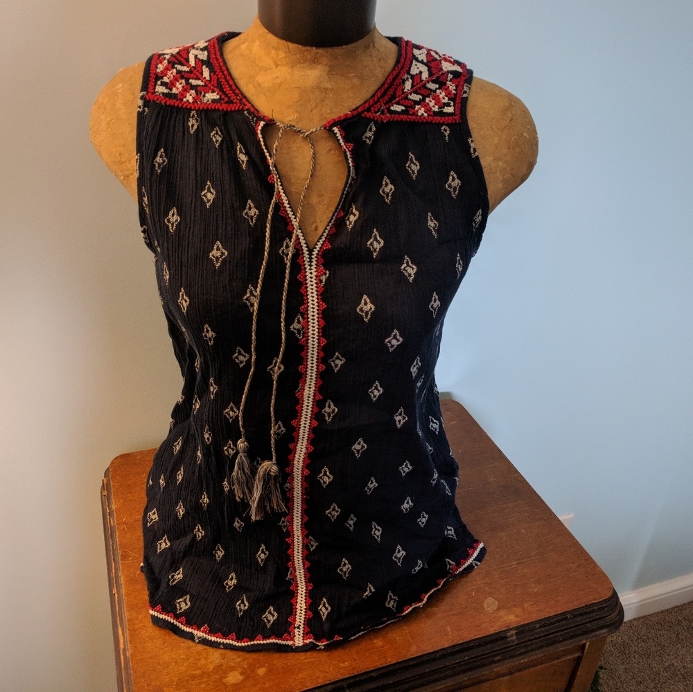 Lucky Brand Red Blue Sleeveless Shirt Sz S